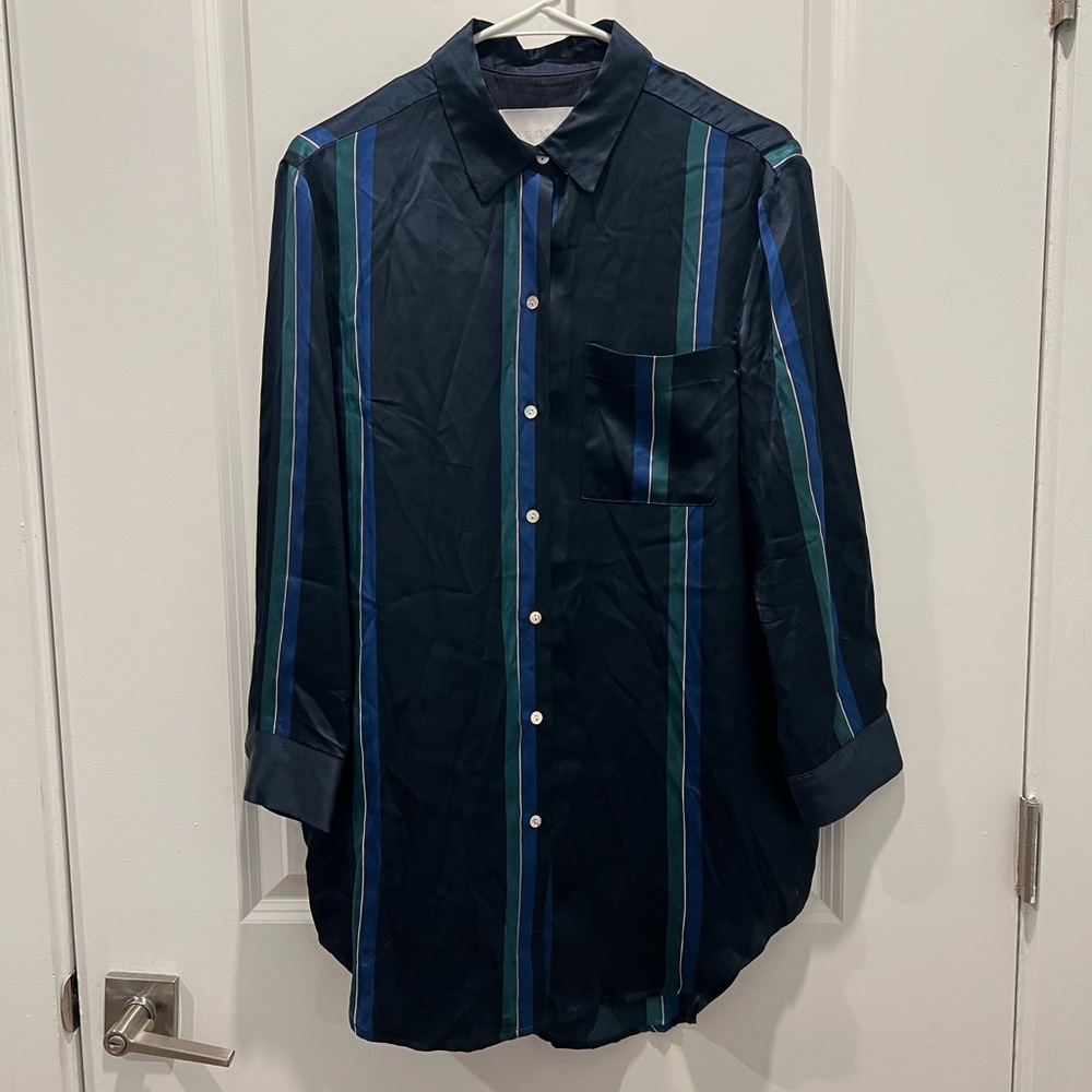 ASCENO Midnight Stripe Silk Shirt with Pocket